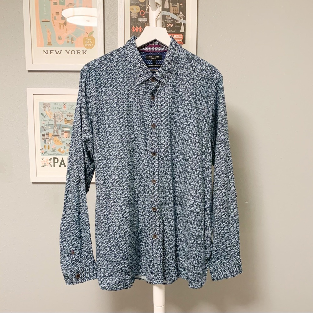 Ted Baker Dot Pattern Shirt, Blue, Size 7 / XXL